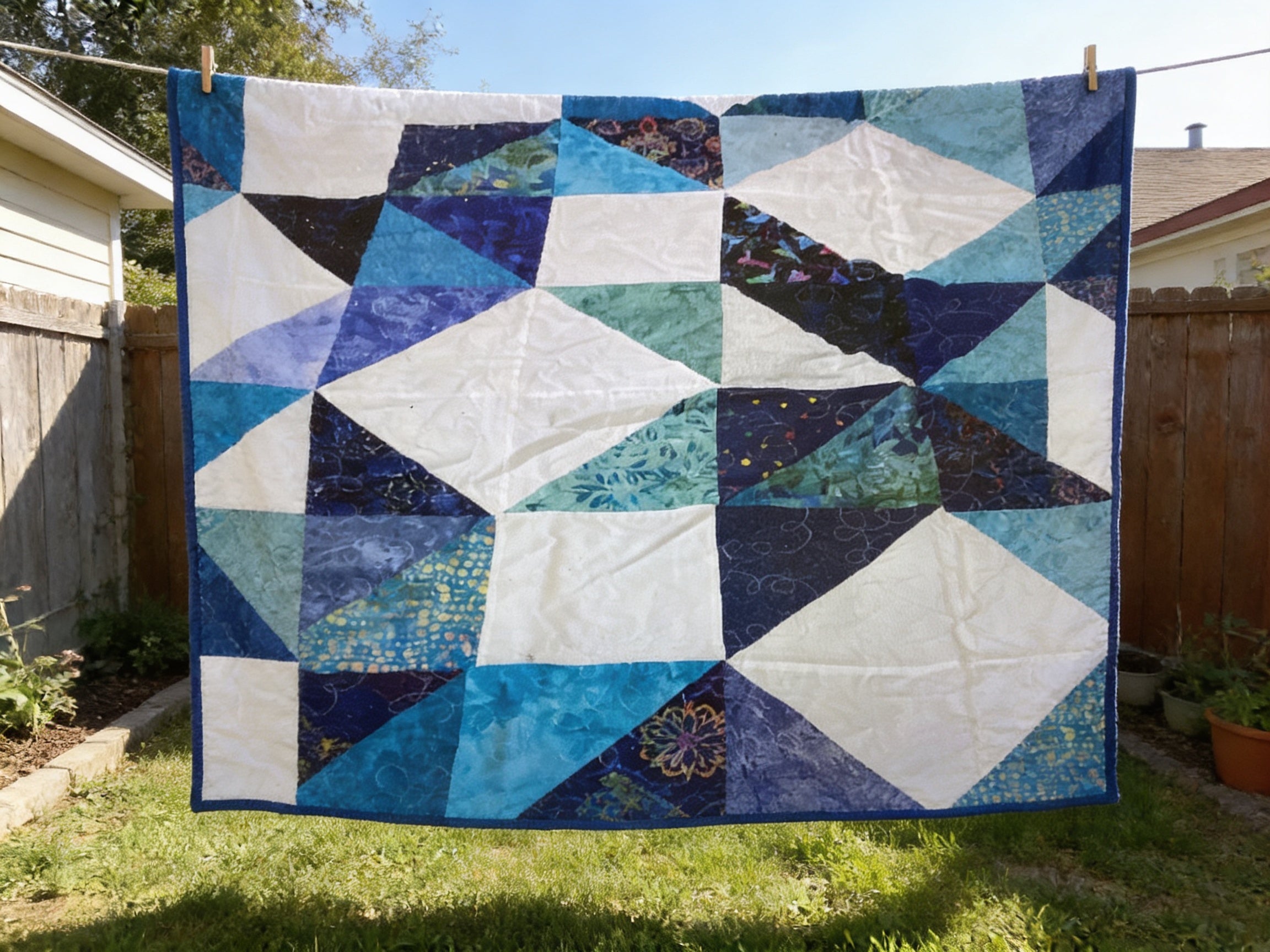 Azure Breeze Boho Quilt – Handmade Lightweight Summer Comfort"  comforter bedspread duvet cover