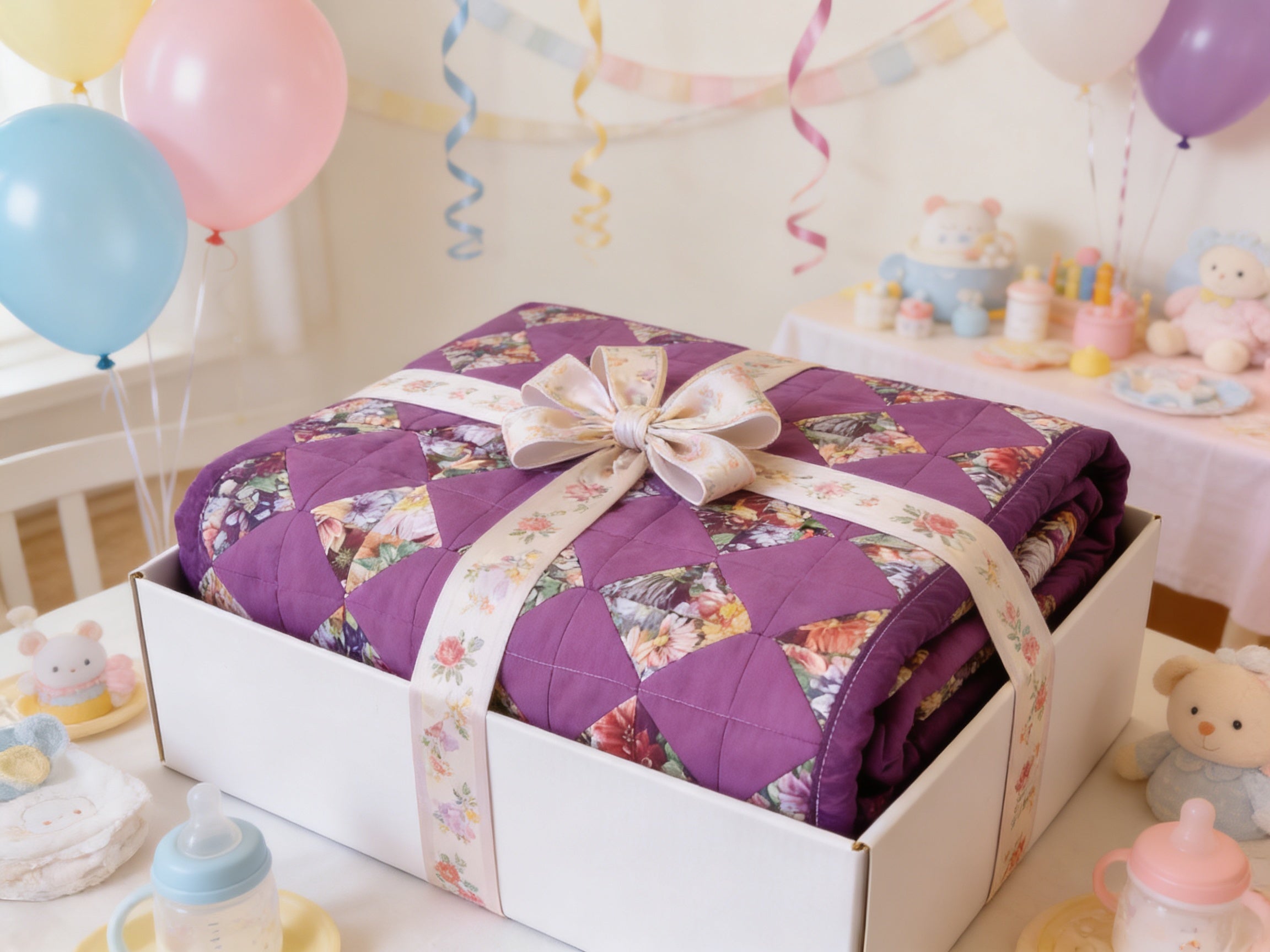 Handmade Purple Floral Lap Quilt – Baby Blanket – 38”x42 Lap Quilt baby blanket baby shower gift new born nursery decor bedspread