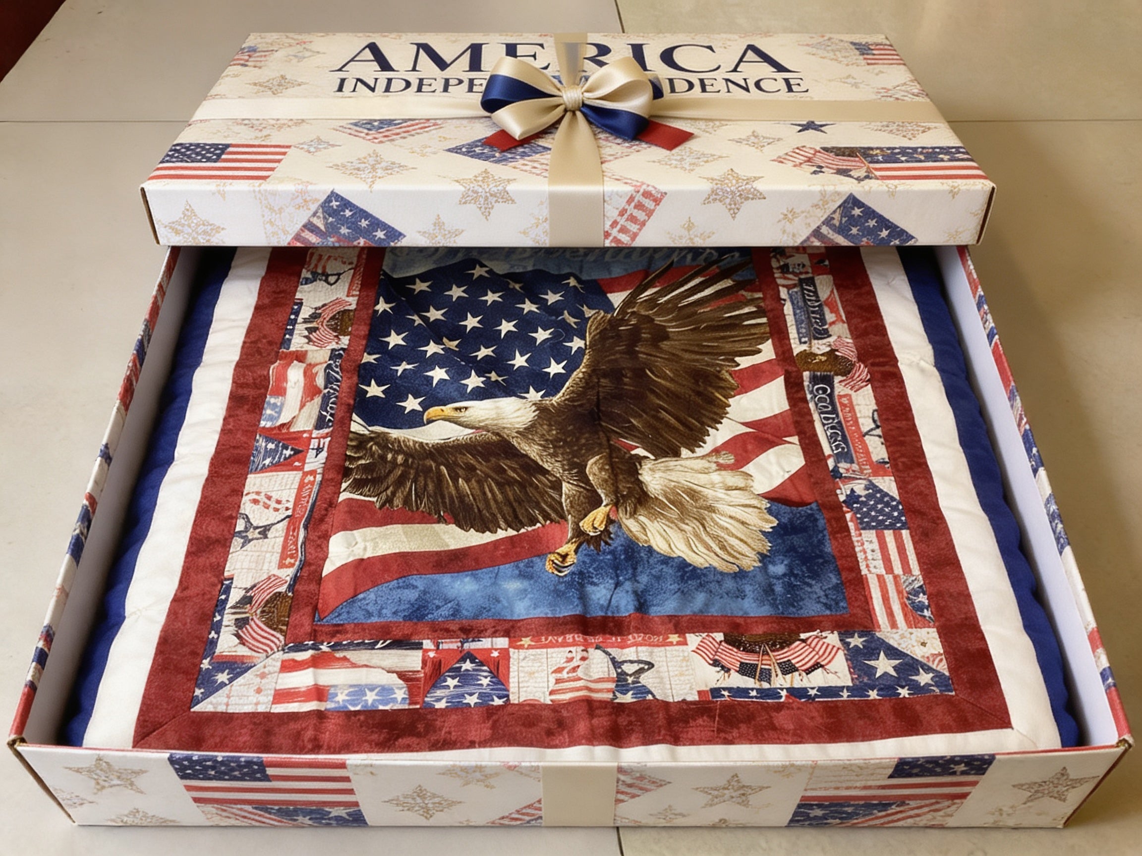All American Eagle Quilt – Hand-Tied Cotton Throw Blanket, Patriotic Home Decor