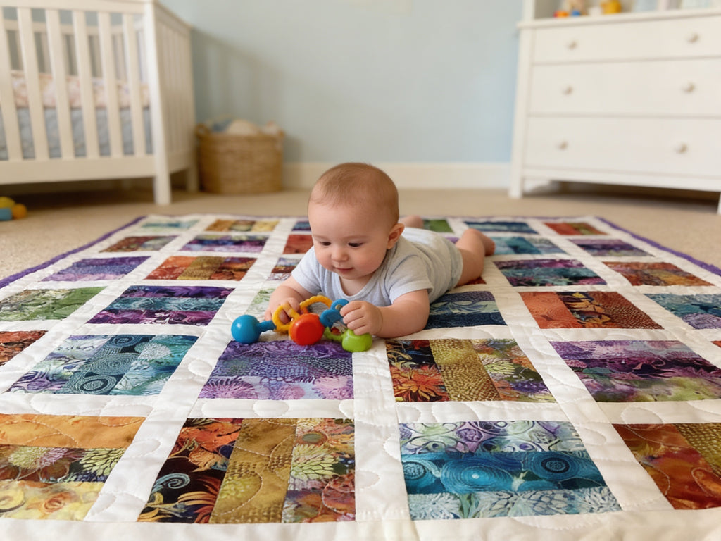 Handmade Rainbow Mosaic Baby Quilt – One of a Kind Colorful Patchwork Nursery Quilt, Baby Shower Gift