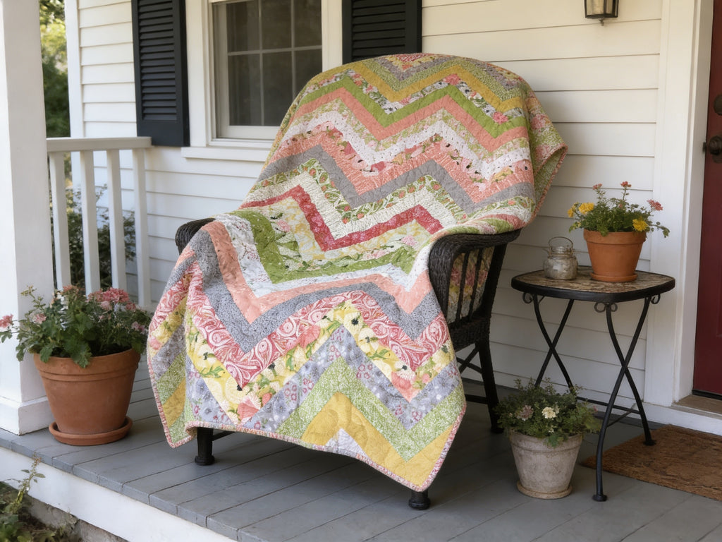 Handmade Chevron Pattern King Size Quilt – Soft Pastel Colors, Personalized comforter bedspread duvet cover throw blanket