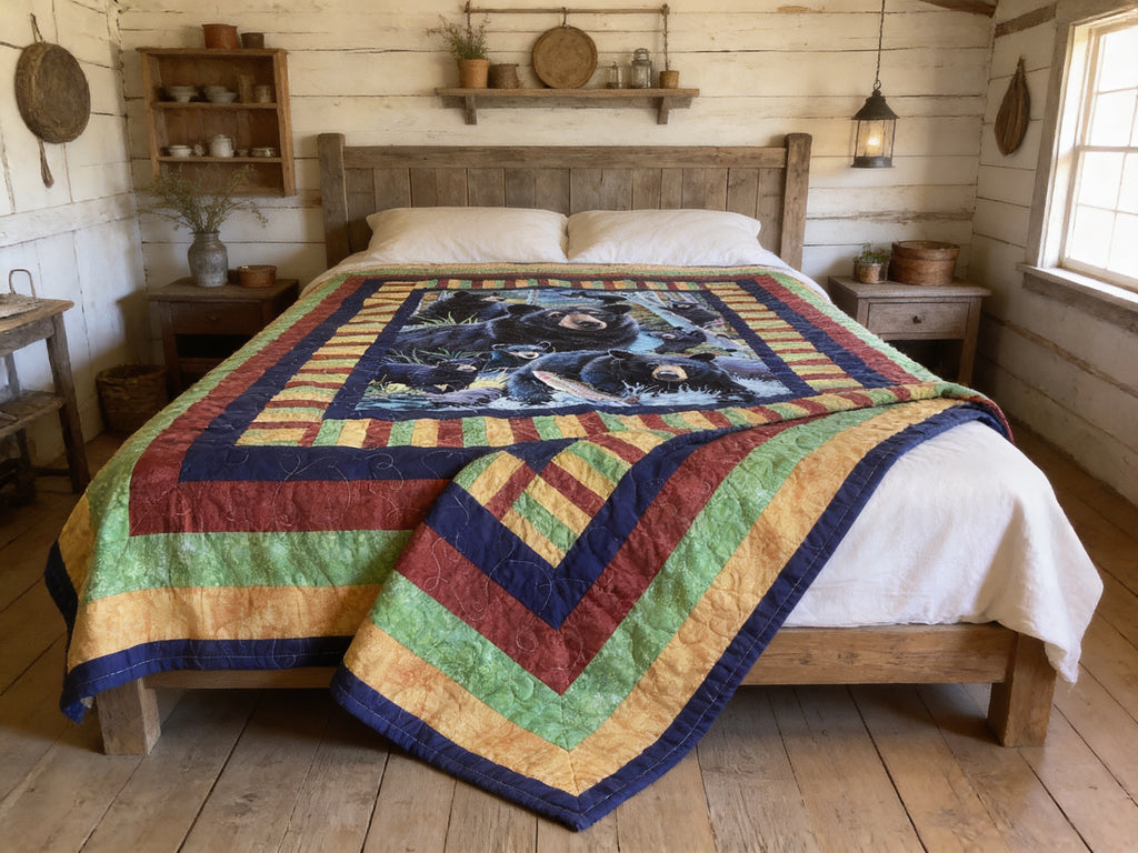 Enchanting Bear Hugs Quilt – Handmade Queen Size comforter bedspread duvet cover throw blanket