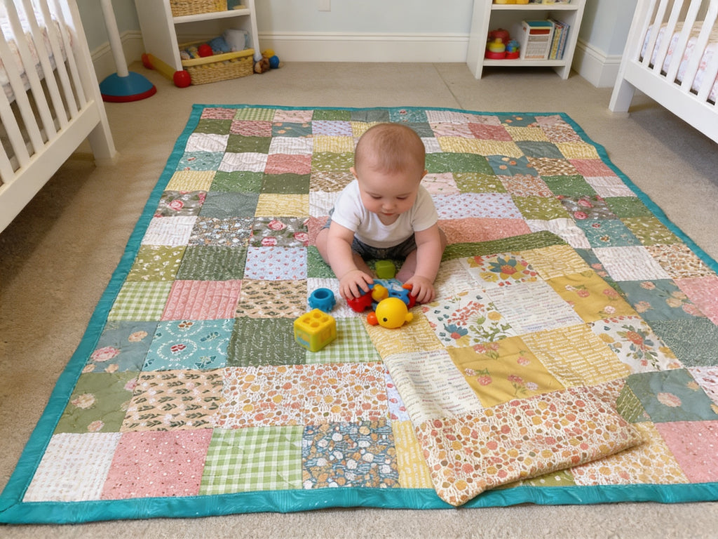 Handmade Soft Tone Baby Blanket Lap Quilt Lap Quilt baby blanket baby shower gift new born nursery decor bedspread
