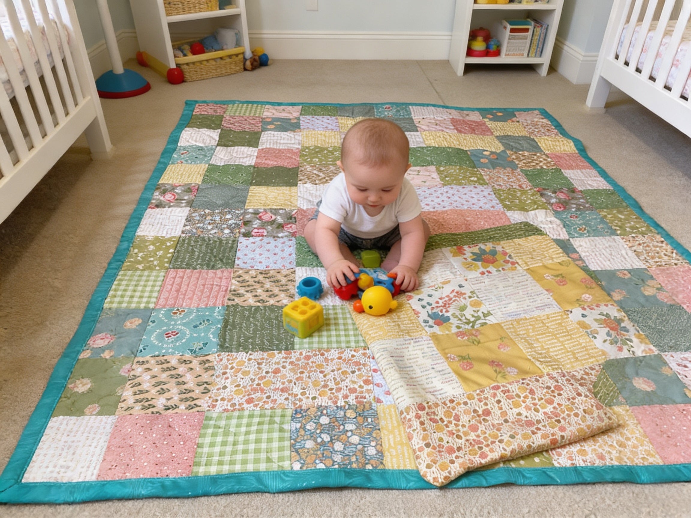 Handmade Soft Tone Baby Blanket Lap Quilt Lap Quilt baby blanket baby shower gift new born nursery decor bedspread
