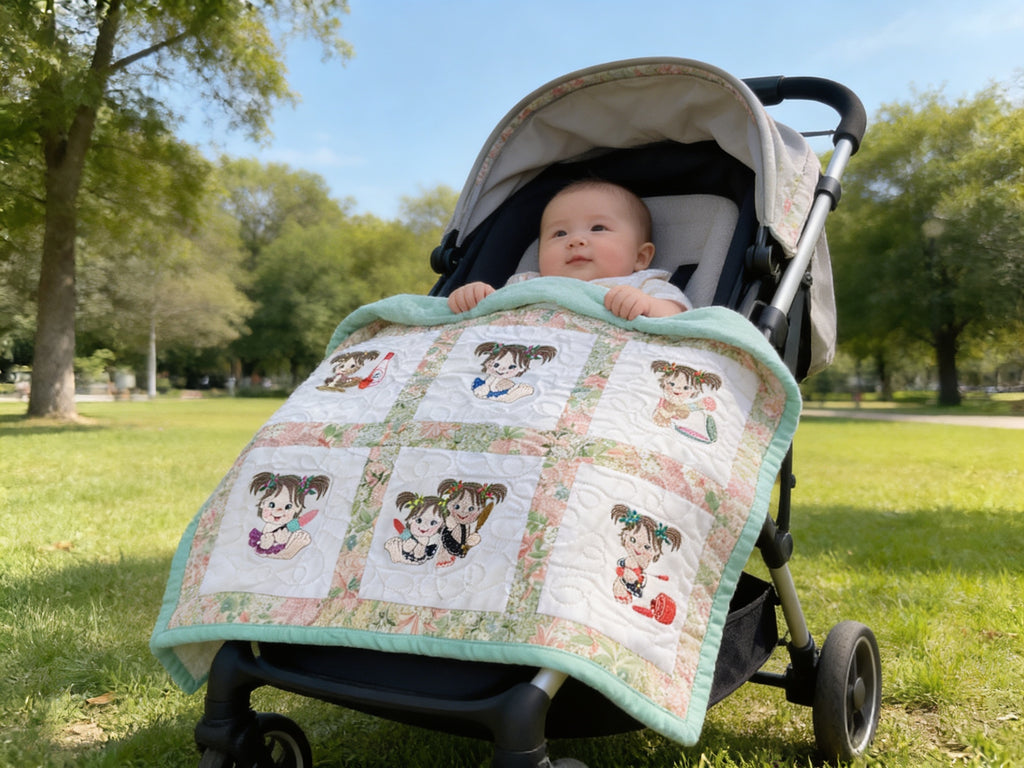 Handmade Embroidered Baby Girls Quilt Art – Colorful Nursery Decor – Baby Shower Gift Idea