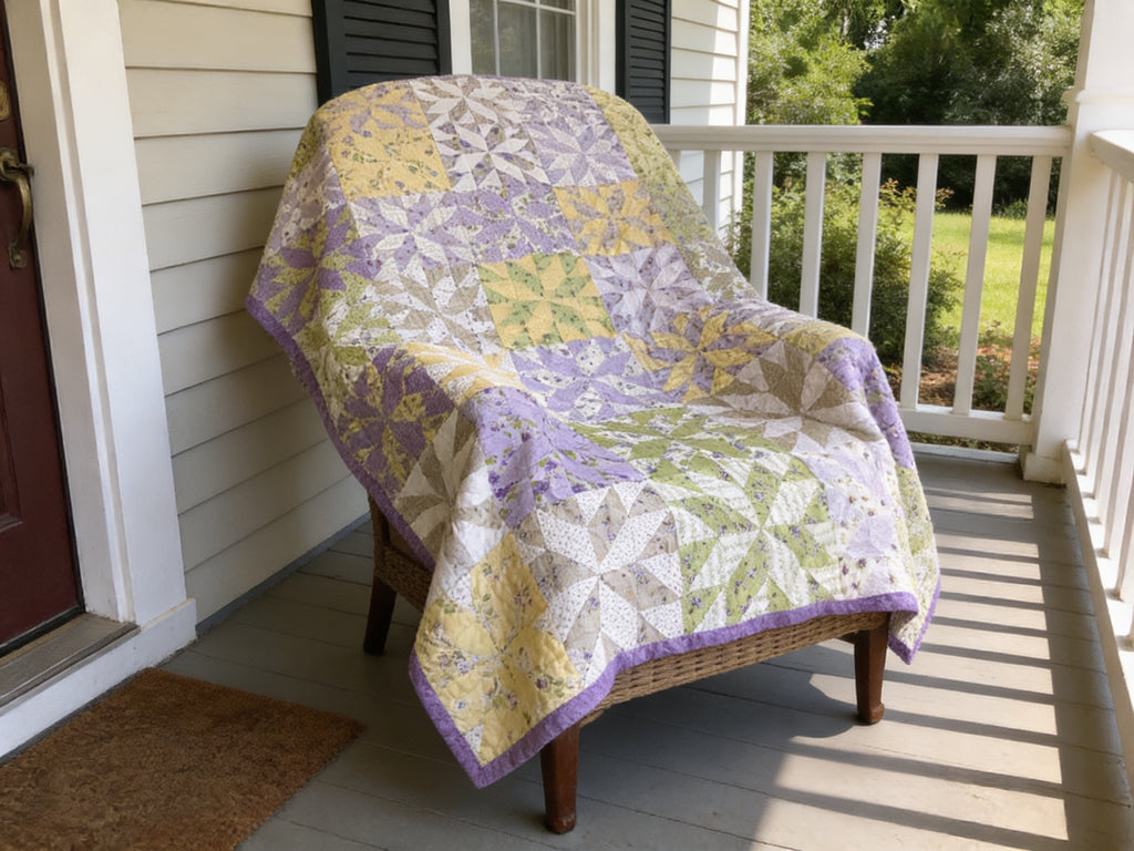 Handmade Queen Size Purple Floral Quilt – Green Yellow Wildflower Quilt – Heirloom Long Arm Quilted Bedspread throw blanket comforter