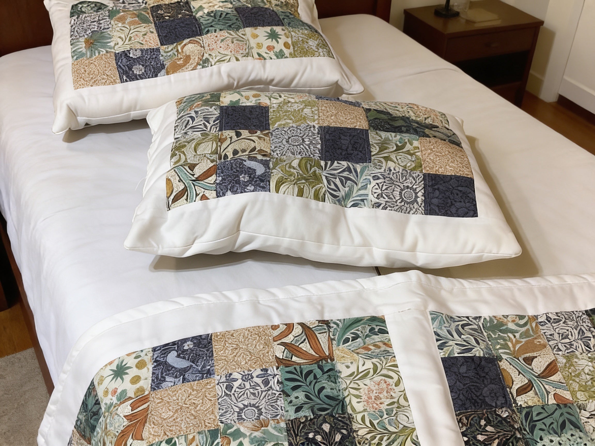 Handmade Blue Floral Cotton Pillow & Bed Runner Set comforter bedspread gift idea