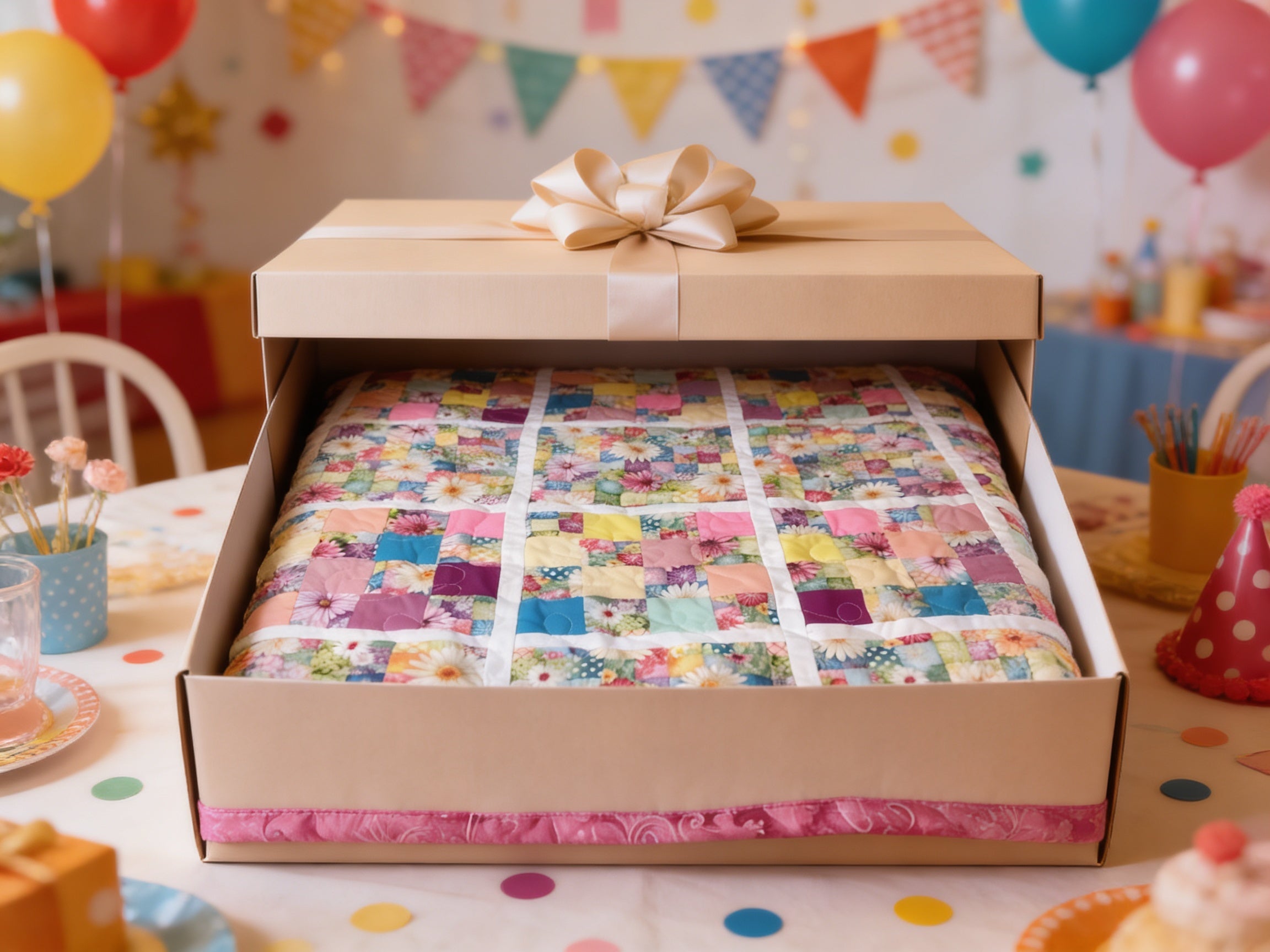 Handmade Rainbow Daisy Quilt – King Queen Size Floral Patchwork Blanket – Pink Backing Cozy Cottagecore Bedding Gift