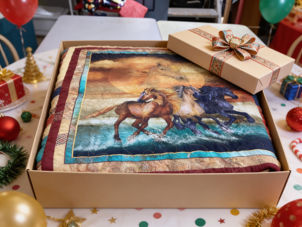 Handmade Horse Quilt Full Size – One-of-a-Kind Running Horses Blanket comforter bedspread duvet cover throw blanket