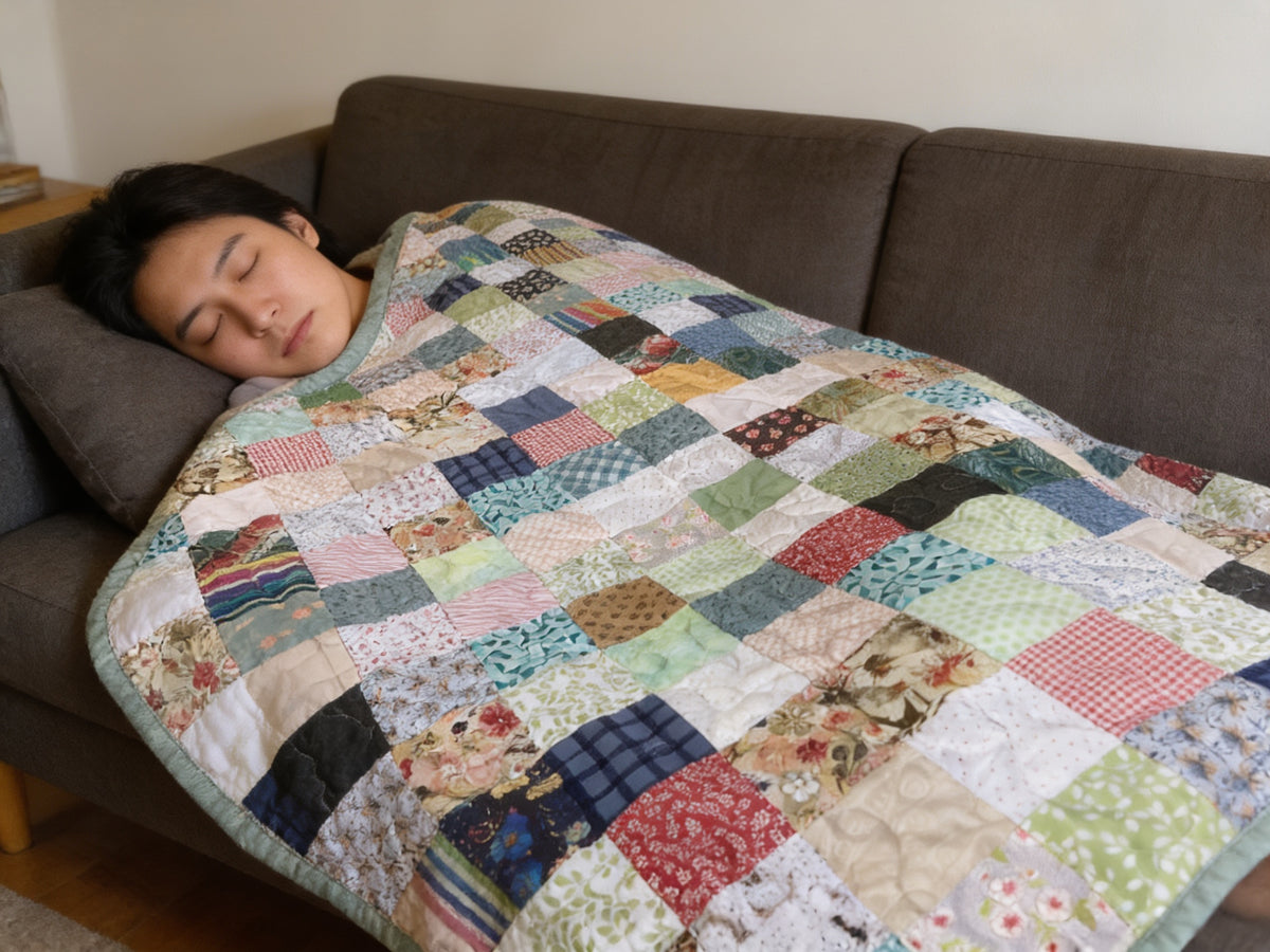 One-of-a-Kind Rainbow Scrappy King Quilt – Handmade Patchwork – Sage Green Reverse – Long Arm Quilted Masterpiece