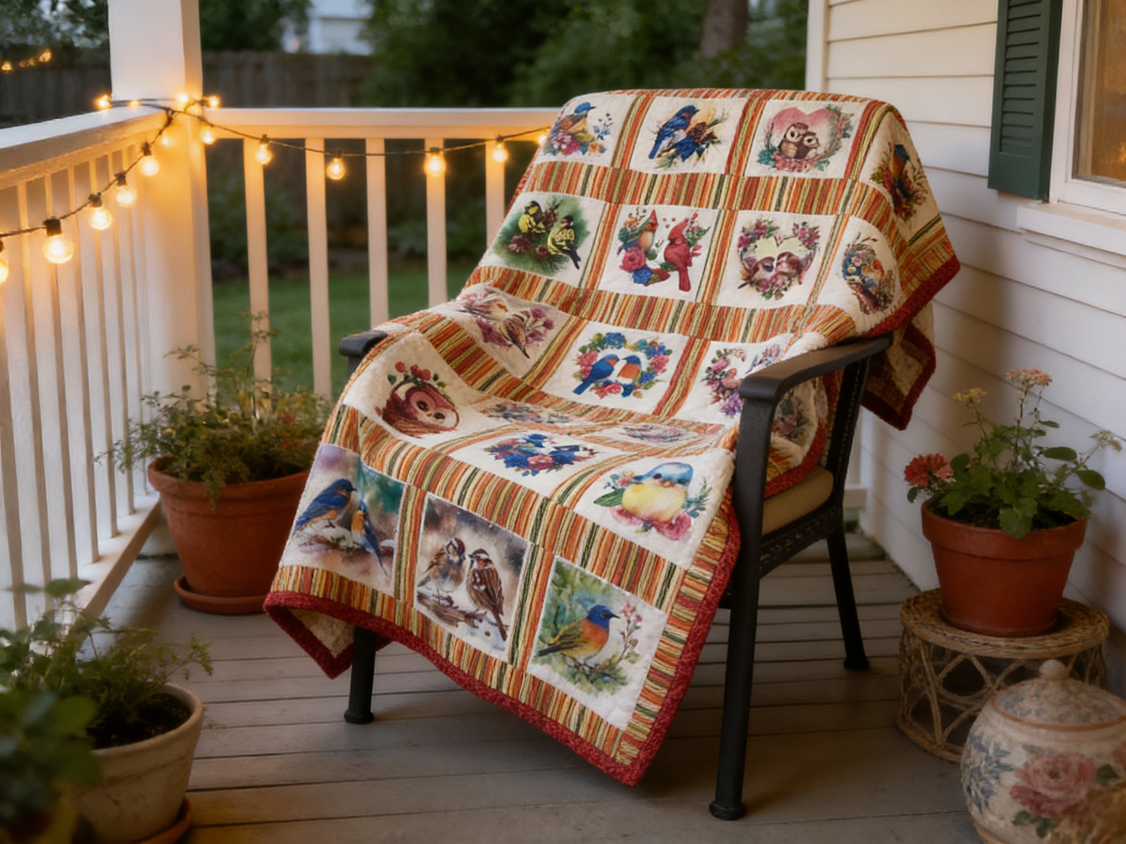 Handmade Bird Lap Quilt - Colorful Baby Blanket baby quilt baby blanket nursery decor new born gift idea