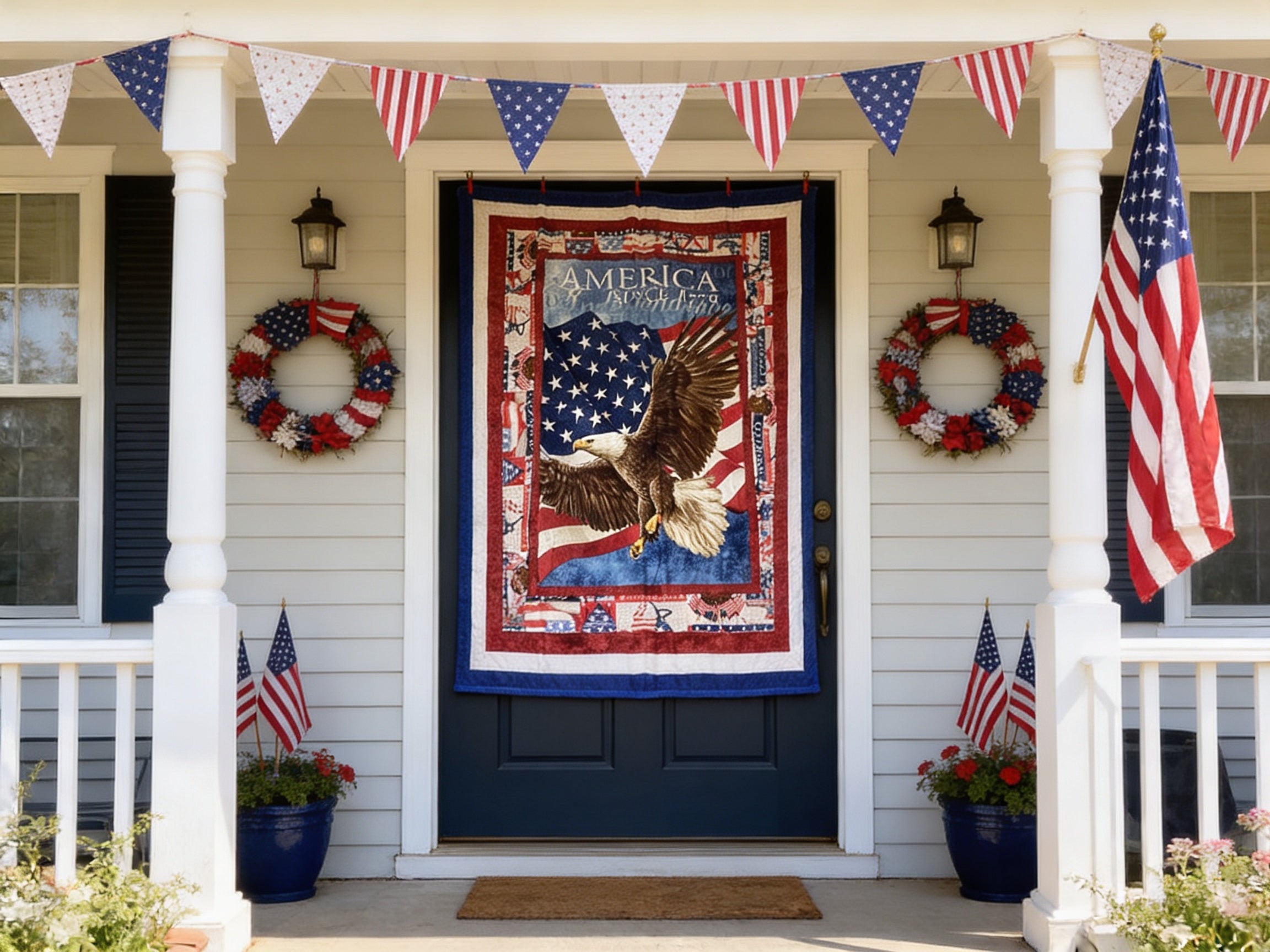 All American Eagle Quilt – Hand-Tied Cotton Throw Blanket, Patriotic Home Decor