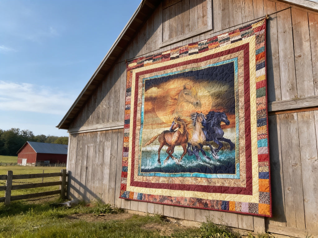 Handmade Horse Quilt Full Size – One-of-a-Kind Running Horses Blanket comforter bedspread duvet cover throw blanket