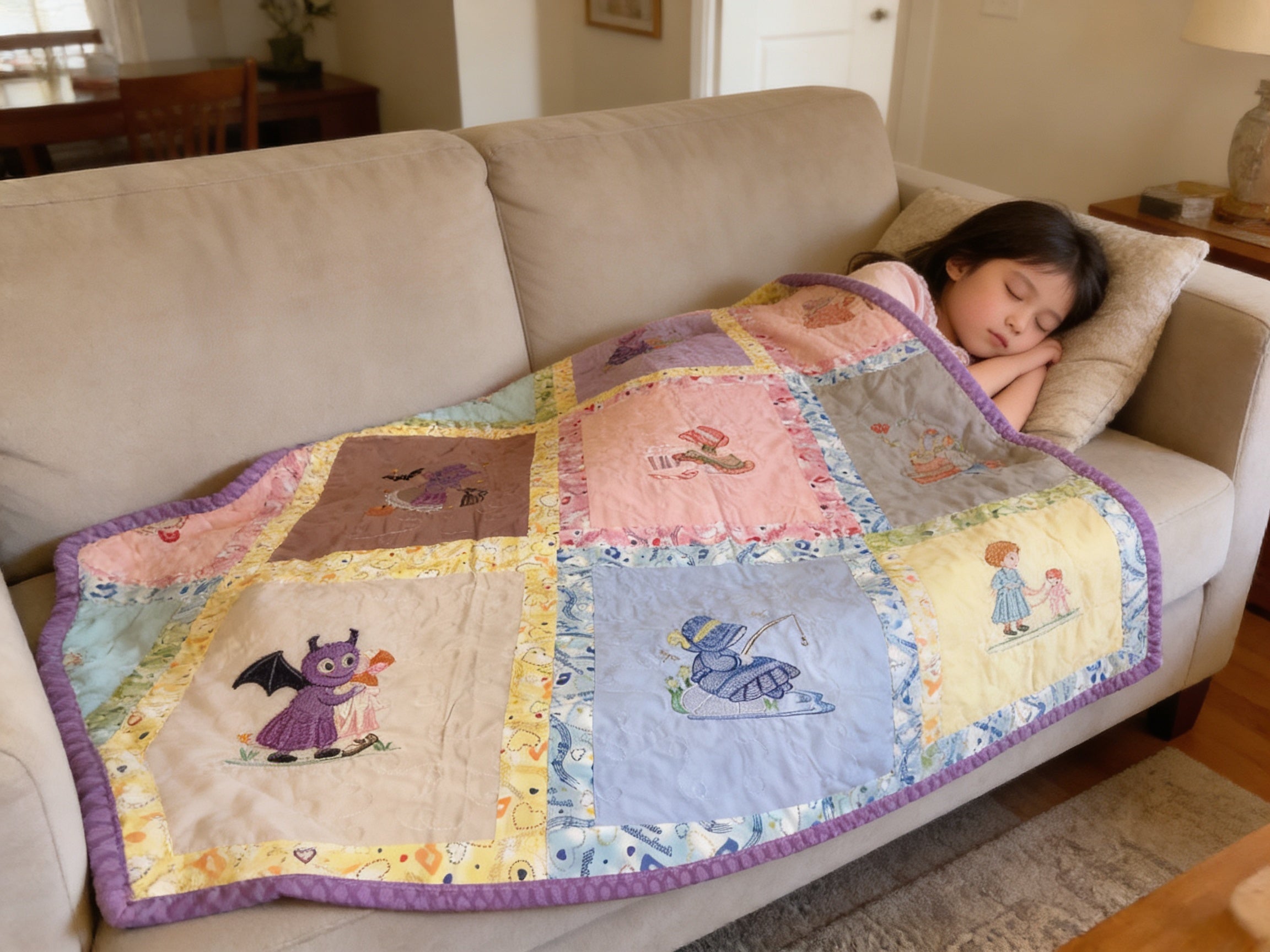 Handmade Little Bonnet Girl Quilt comforter bedspread duvet cover gift idea matching pillow