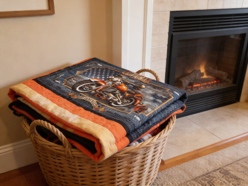 Americana Motorcycle Quilt  comforter bedspread duvet cover gift idea
