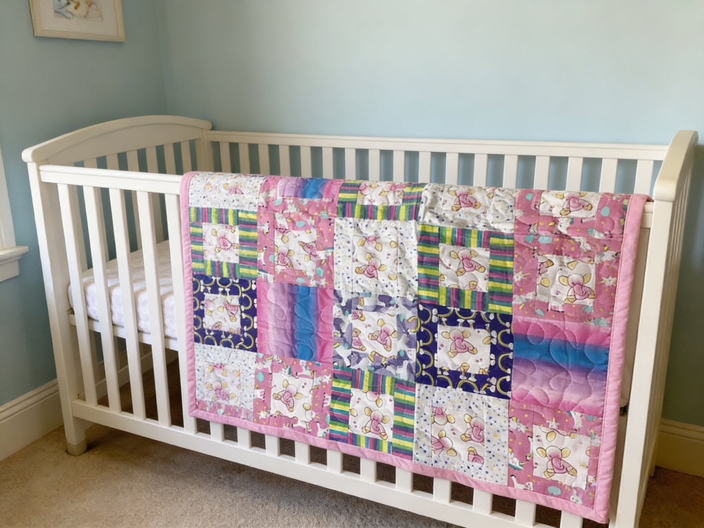 Handmade Pink Floral Baby Quilt or Lap Blanket Lap Quilt baby blanket baby shower gift new born nursery decor bedspread