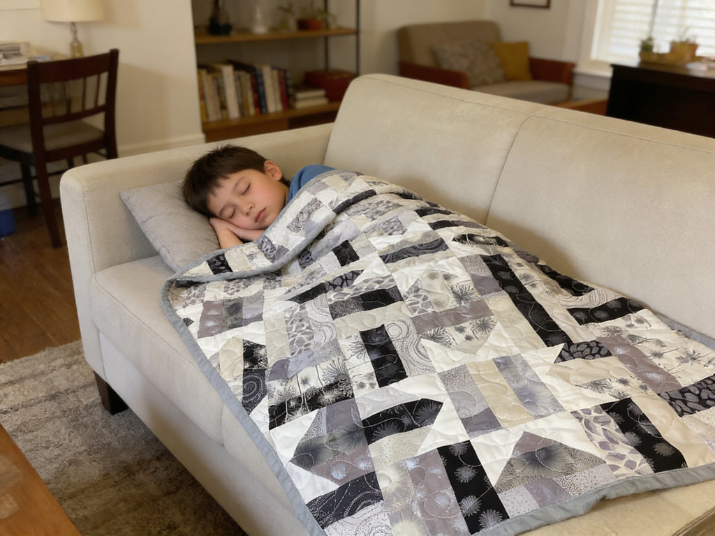Light weight Handmade Black White Gray Patchwork Quilt – Modern Throw Blanket – 69x69 Bedspread – One of a Kind Quilt Gift comforter