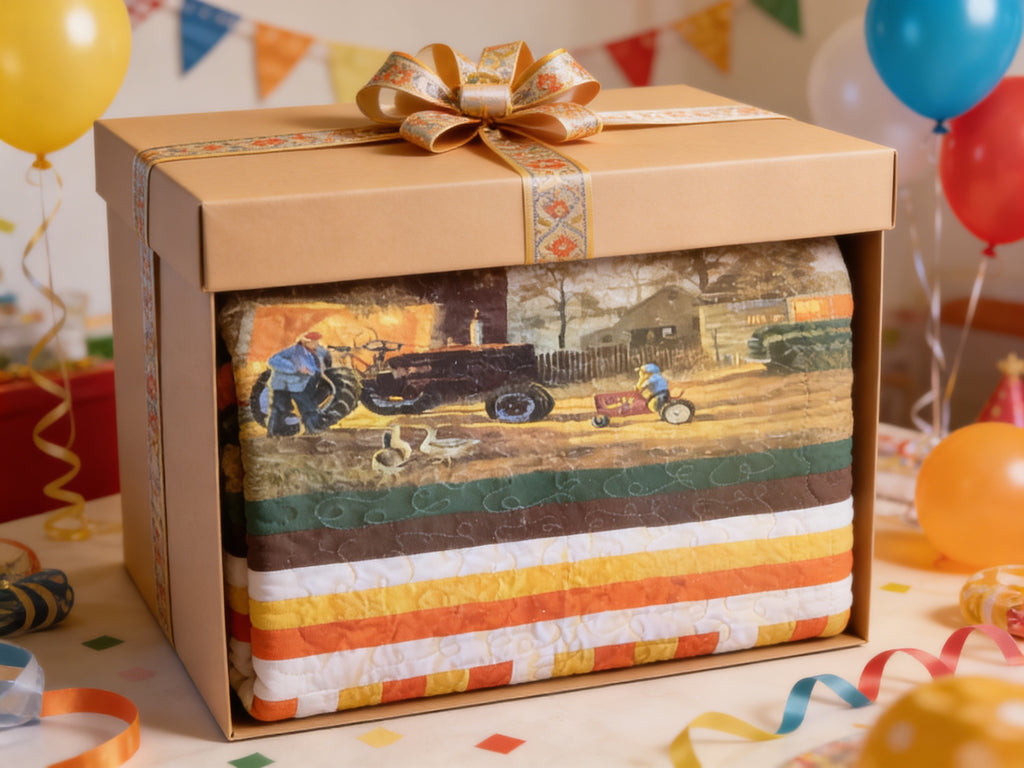 Farmhouse Scene Quilt – Queen Size, Reversible Cotton Bedding  comforter bedspread duvet cover