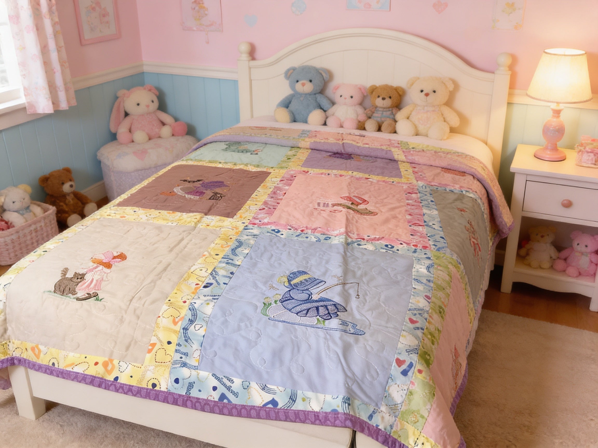 Handmade Little Bonnet Girl Quilt comforter bedspread duvet cover gift idea matching pillow