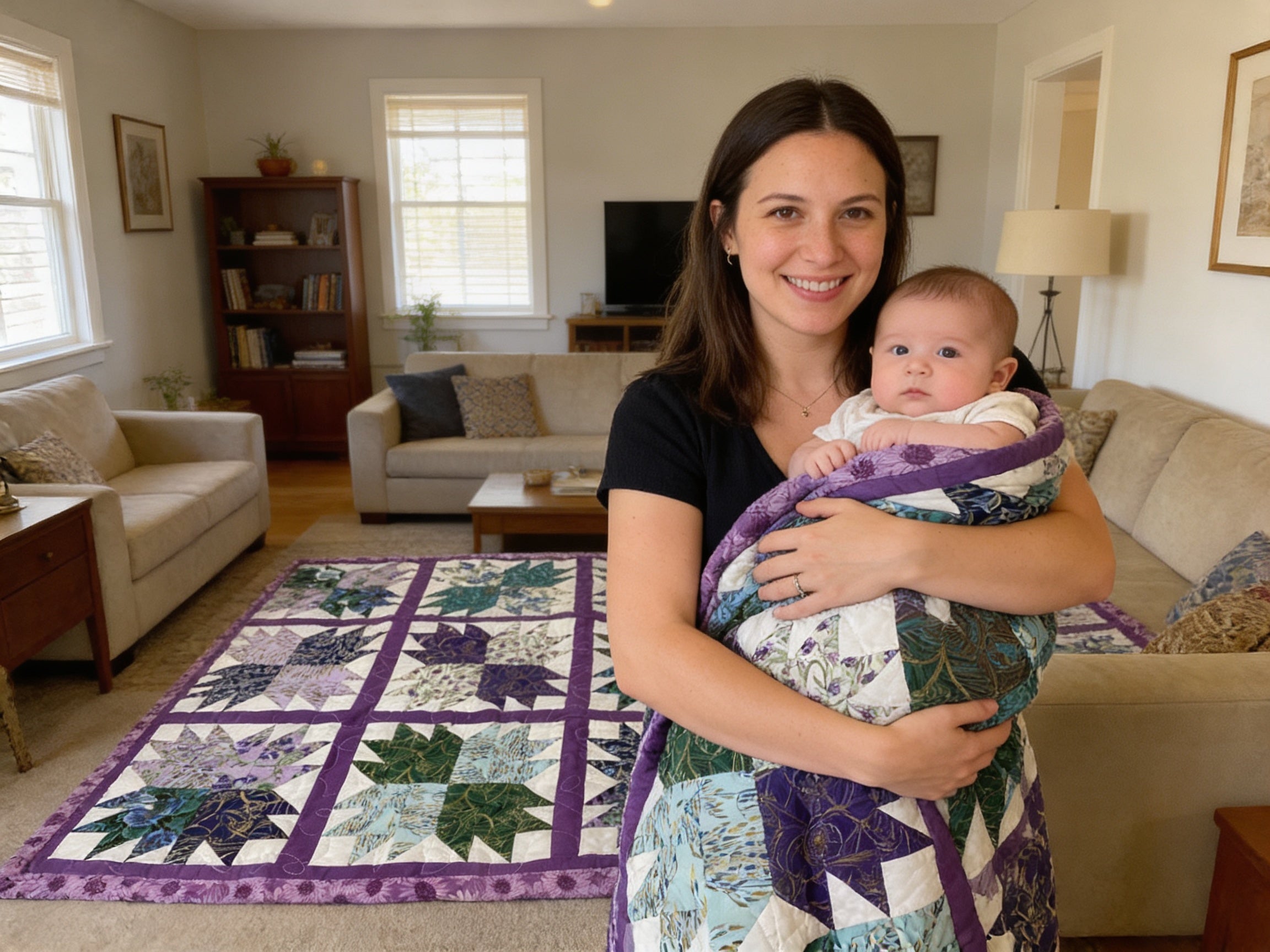 Handmade Purple Star Quilt baby quilt blanket lap quilt  nursery decor baby shower gift comforter duvet cover throw  bedspread