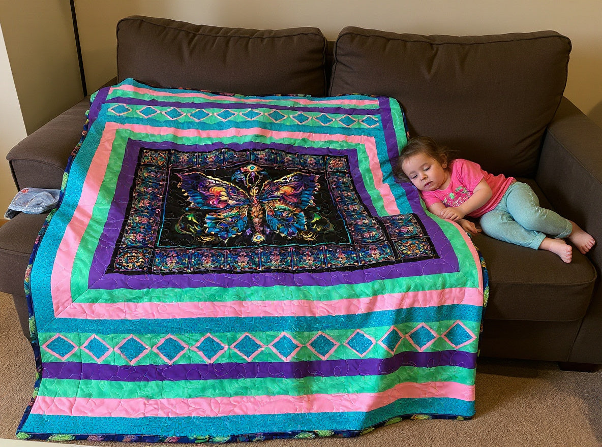 A One-of-a-Kind Butterfly & Dragonfly Reversible Heirloom Quilt comforter bedspread duvet cover throw blanket