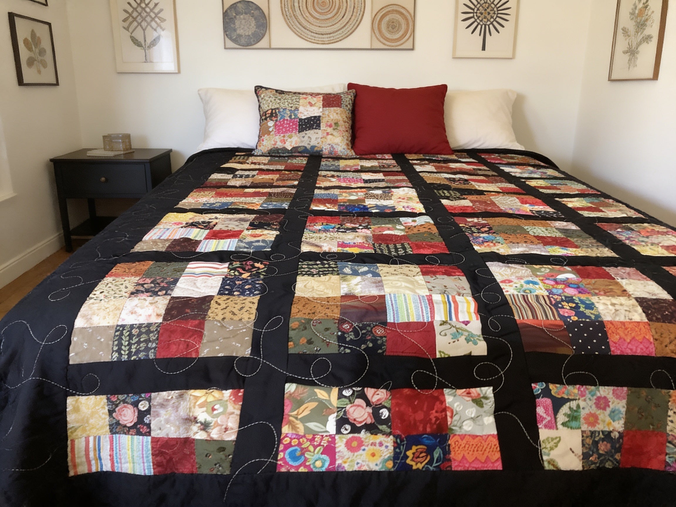 Rainbow colored block boho style queen size quilt blanket hand made quilt bedspread comforter throw blanket duvet cover