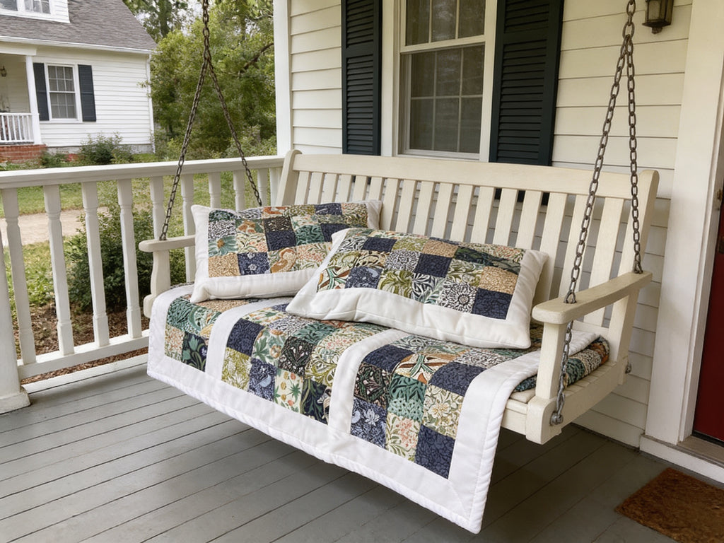 Handmade Blue Floral Cotton Pillow & Bed Runner Set comforter bedspread gift idea