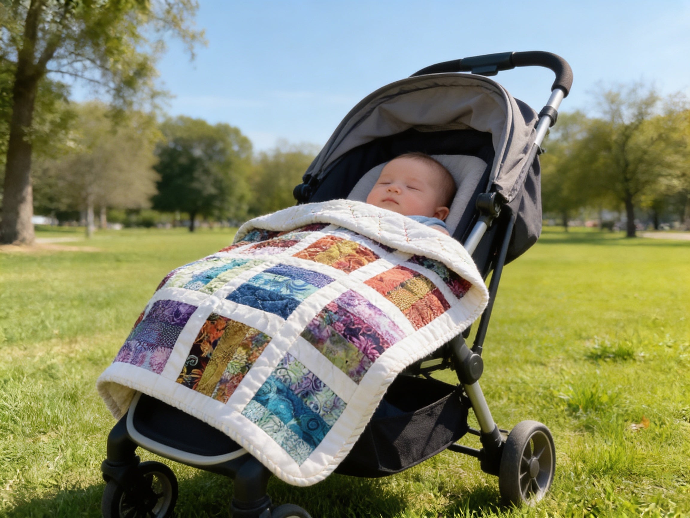 Handmade Rainbow Mosaic Baby Quilt – One of a Kind Colorful Patchwork Nursery Quilt, Baby Shower Gift