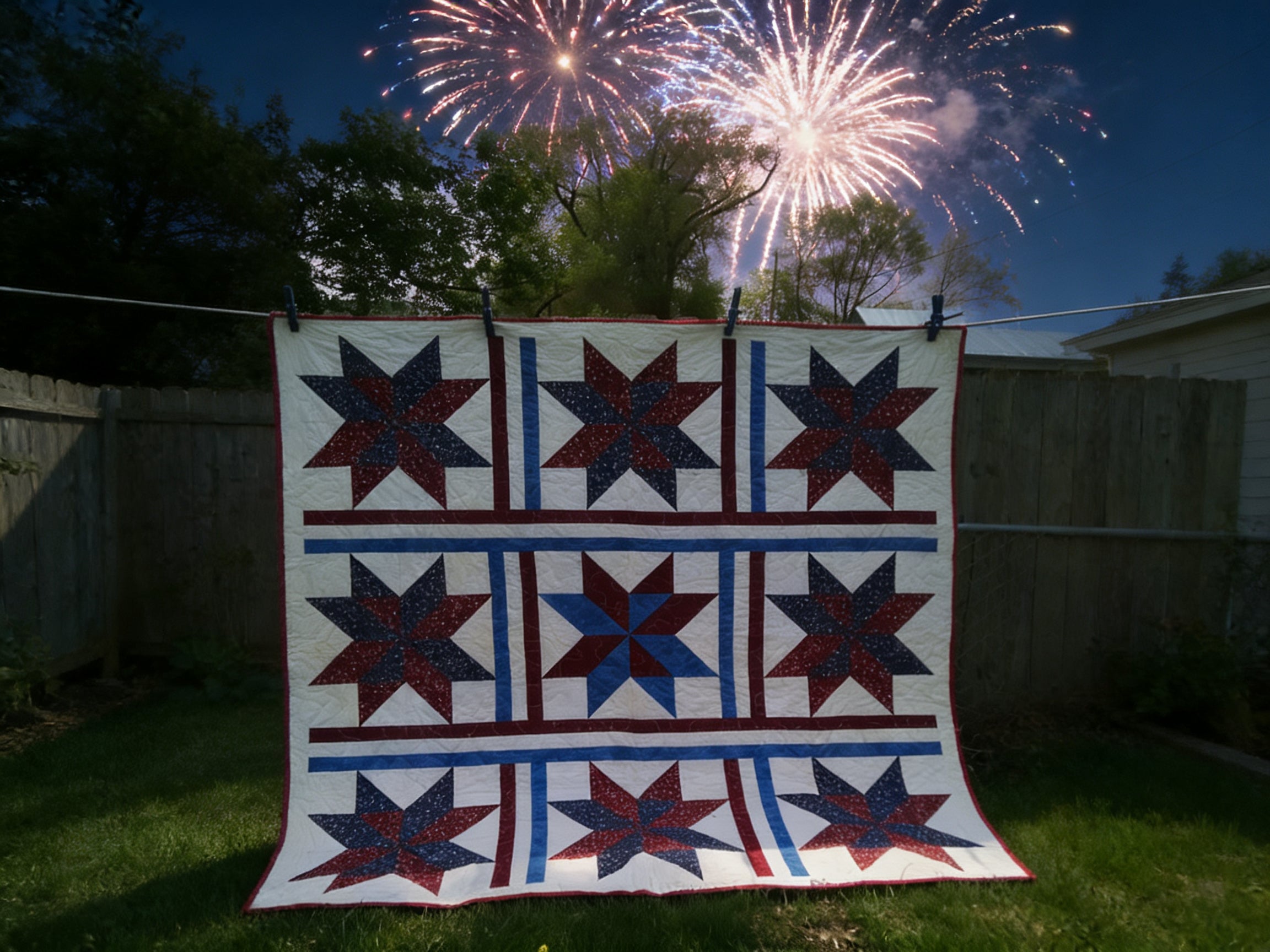 Personalized Star Quilt: Red, White & Blue Bedding  comforter bedspread gift idea