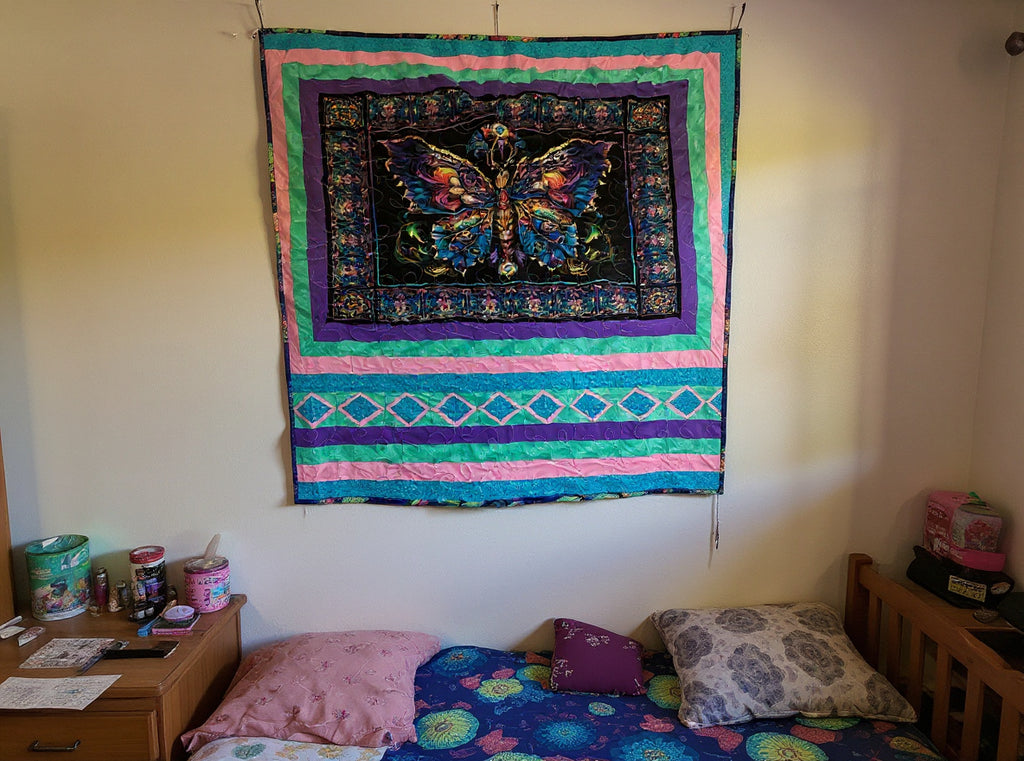A One-of-a-Kind Butterfly & Dragonfly Reversible Heirloom Quilt comforter bedspread duvet cover throw blanket