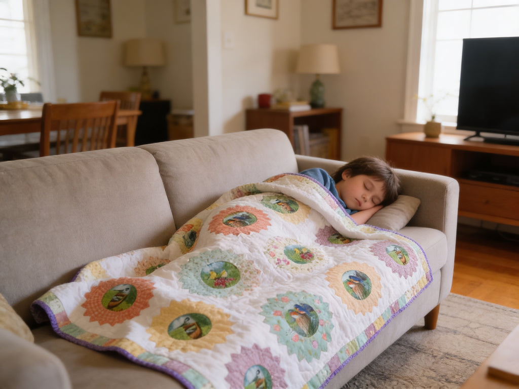 Personalized Bird & Flower Quilt - Handmade Throw Blanket comforter bedspread duvet cover gift idea