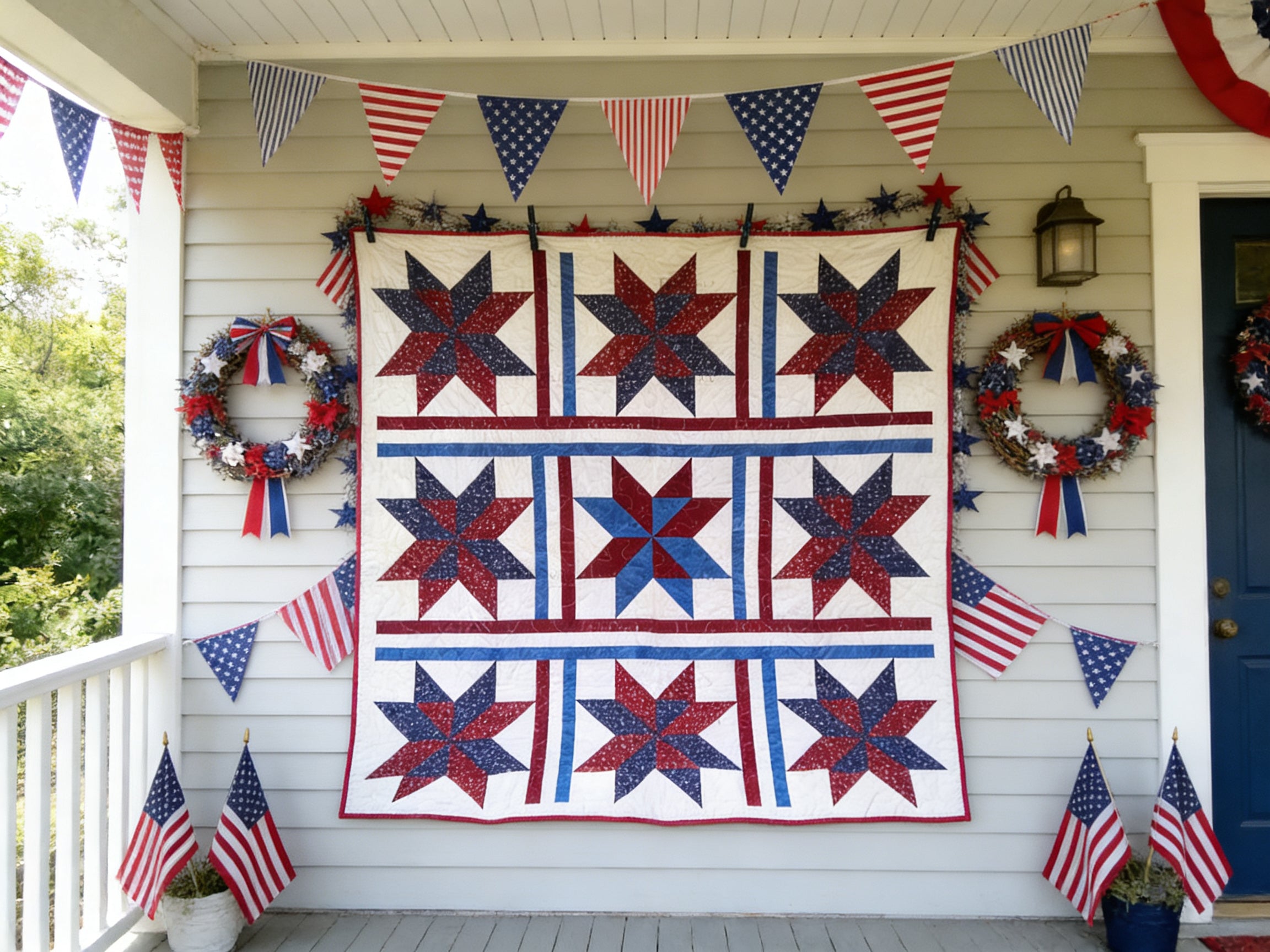 Personalized Star Quilt: Red, White & Blue Bedding  comforter bedspread gift idea