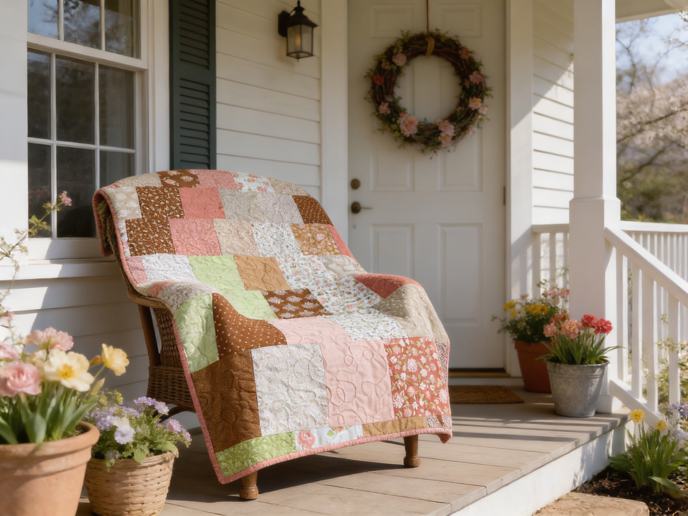 Handmade Brown Tones Full Size Quilt – One of a Kind Cozy Heirloom Blanket,  comforter bedspread duvet cover