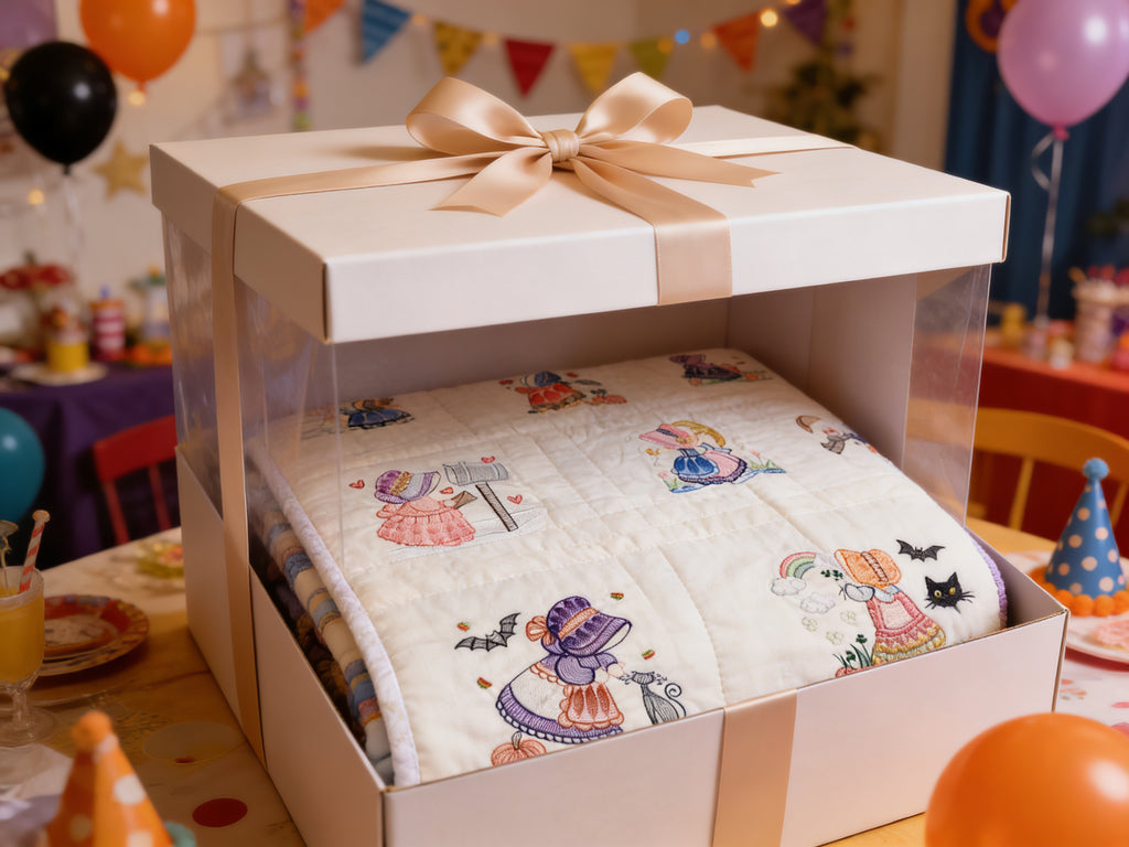 Embroidered Twin Quilt Gift Set, Bag, Wall Hanger,  comforter bedspread duvet cover gift idea
