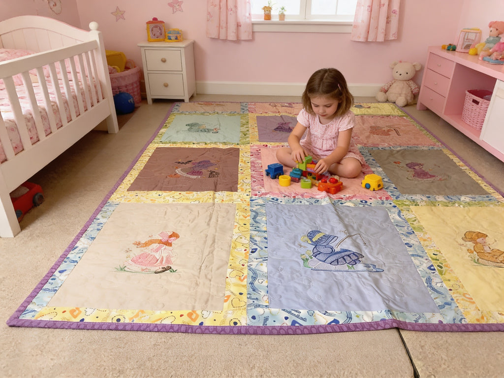 Handmade Little Bonnet Girl Quilt comforter bedspread duvet cover gift idea matching pillow