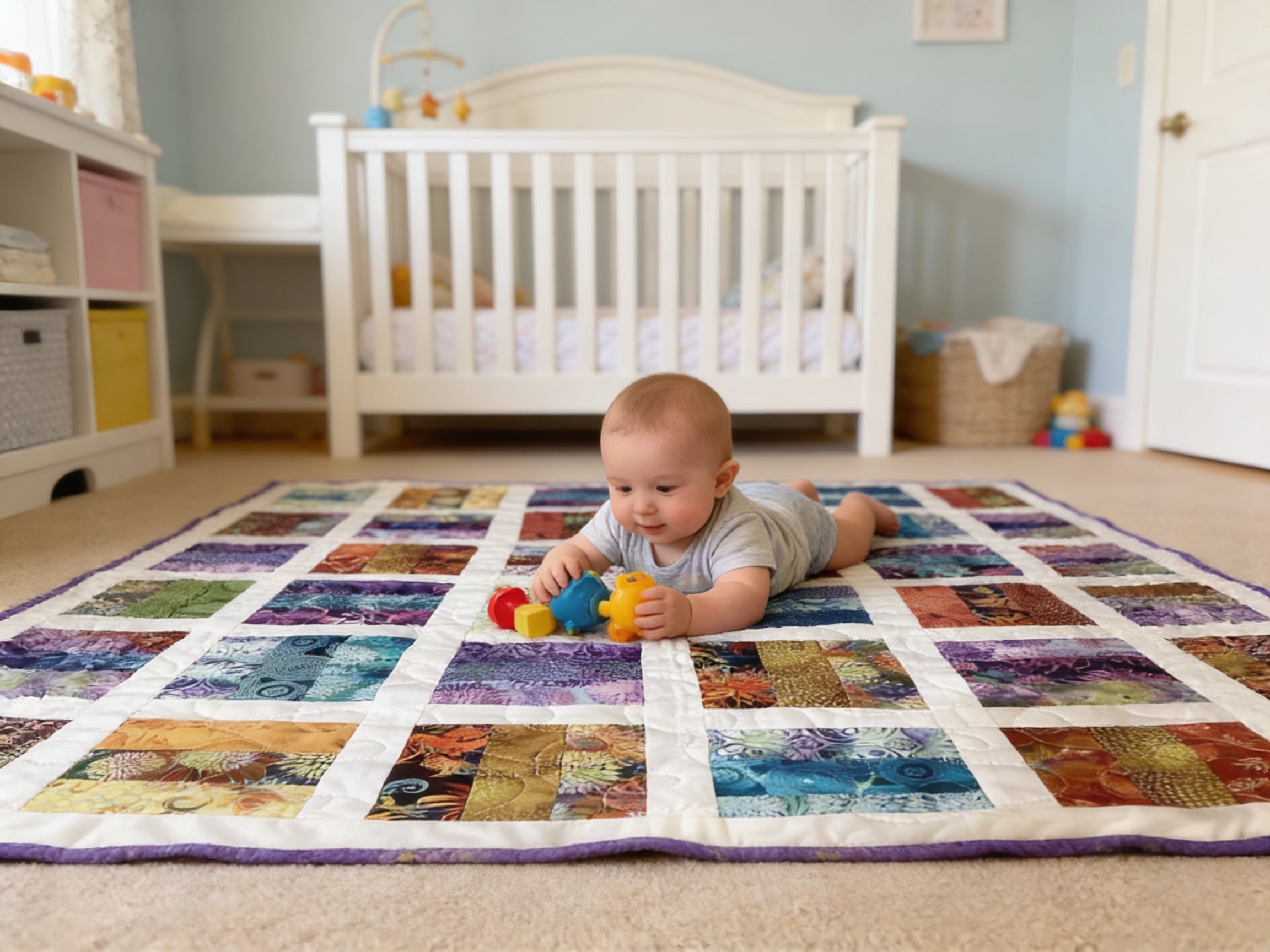 Handmade Rainbow Boho Quilt – Personalized Cotton Quilt Gift – Lap Quilt baby blanket baby shower gift new born nursery decor bedspread