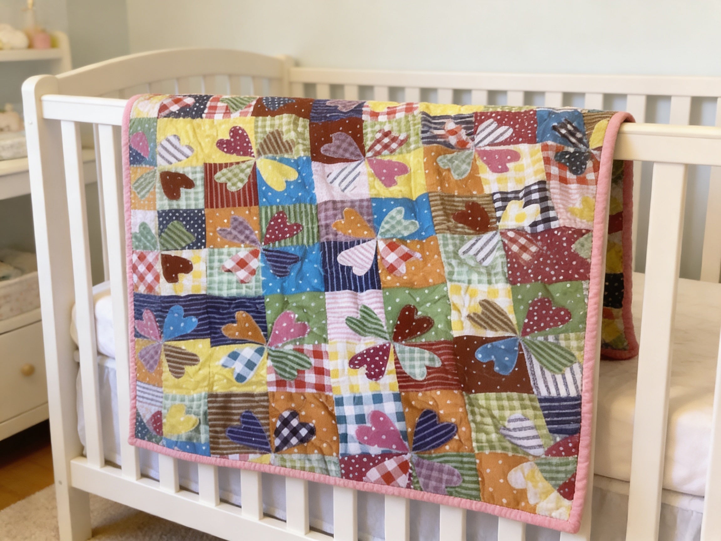 Applique Personalize   Hearts of Love quilt. baby quilt blanket baby shower newborn lap quilt comforter bedspread throw blanket