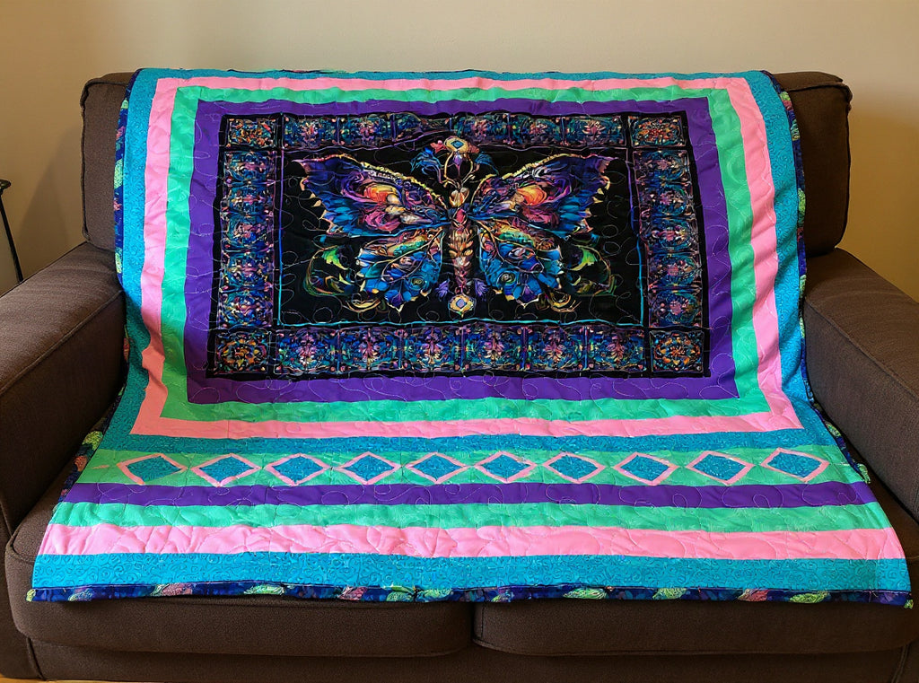 A One-of-a-Kind Butterfly & Dragonfly Reversible Heirloom Quilt comforter bedspread duvet cover throw blanket