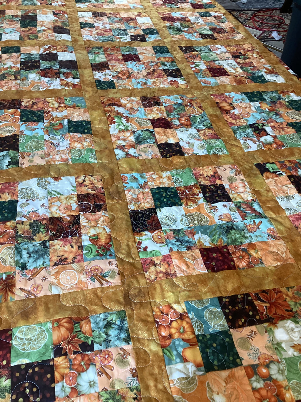 Handmade Full Size Fall Patchwork Quilt  comforter bedspread duvet cover gift idea