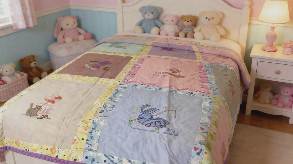Handmade Little Bonnet Girl Quilt comforter bedspread duvet cover gift idea matching pillow