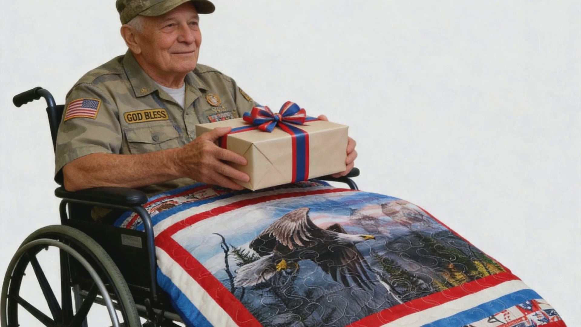 Flying Eagle Patriotic Quilt – Handmade Red White Blue Throw comforter bedspread duvet cover gift idea
