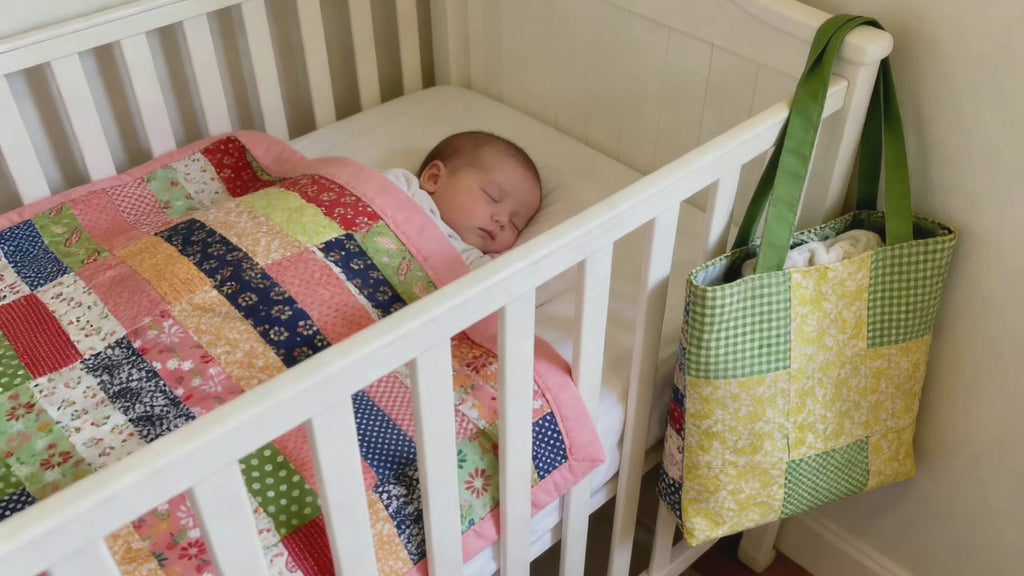 Baby Essentials Set – Handmade Quilt  and Diaper Bag Duo Lap Quilt baby blanket baby shower gift new born nursery decor bedspread