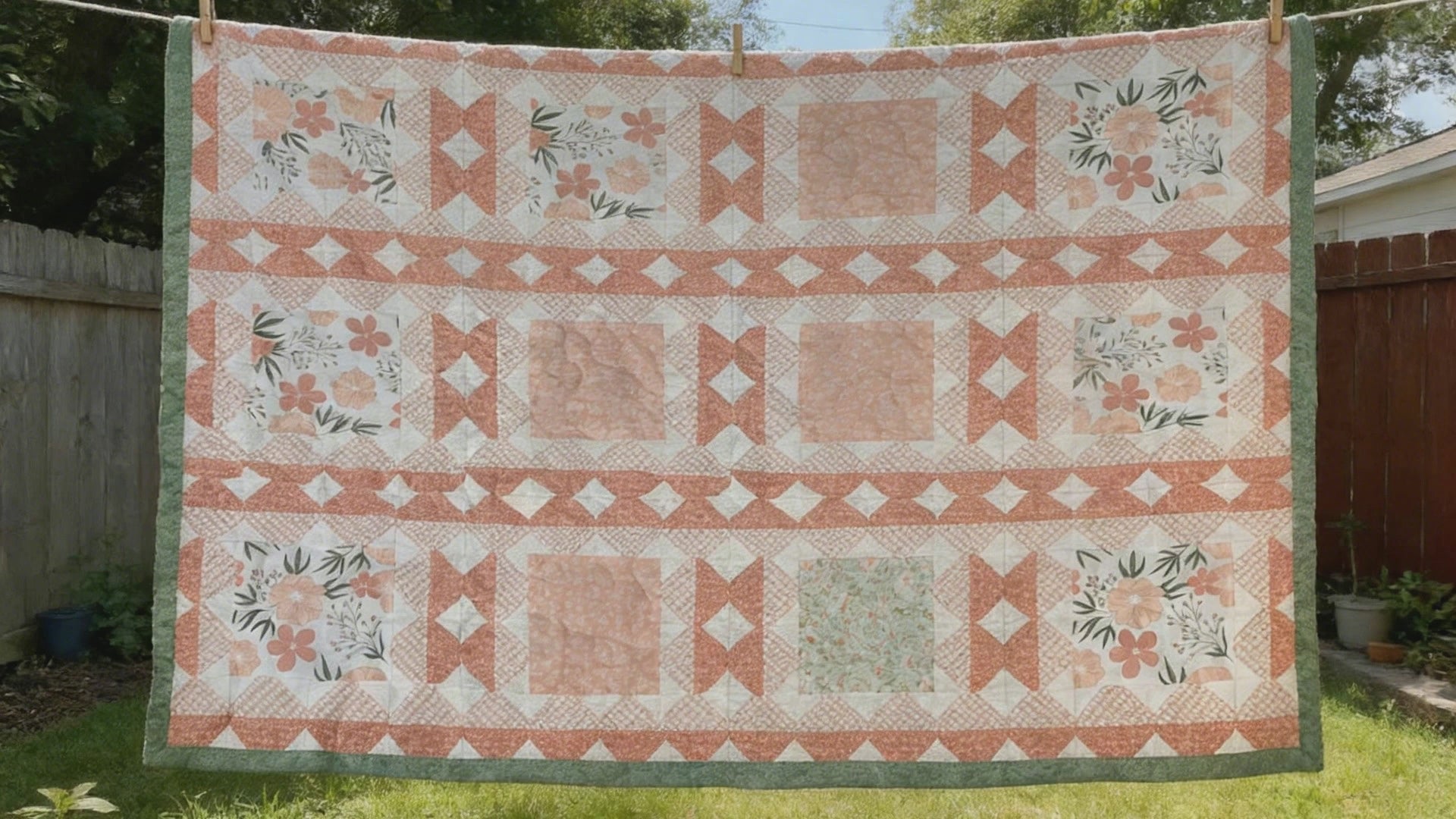 Handmade Rainbow Daisy Quilt – King Queen Size Floral Patchwork Blanket – Pink Backing Cozy Cottagecore Bedding Gift