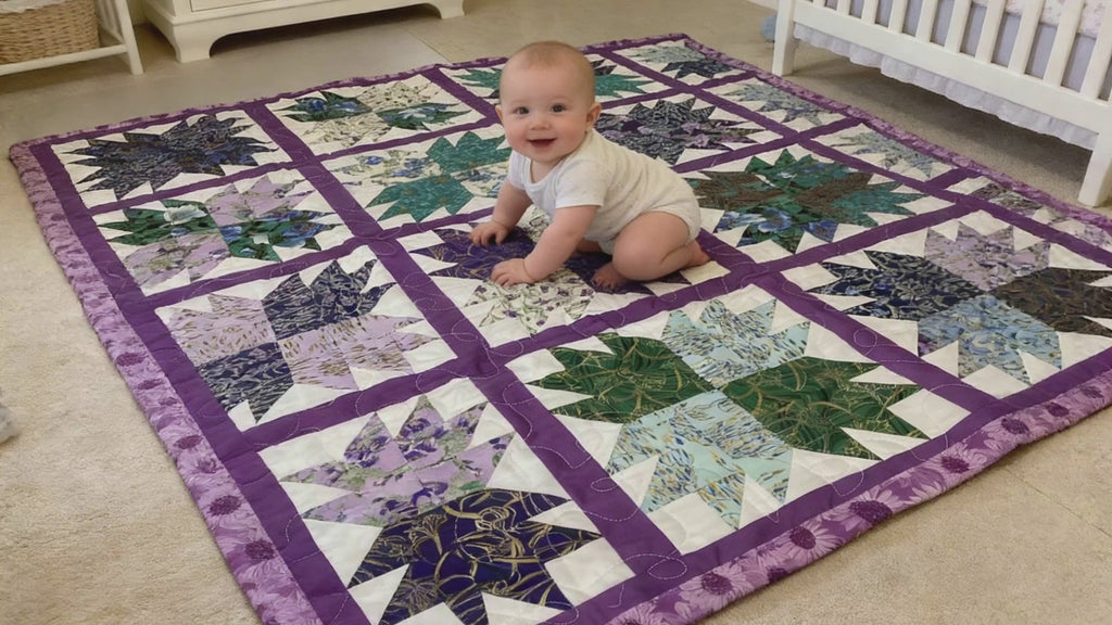Handmade Purple Star Quilt baby quilt blanket lap quilt  nursery decor baby shower gift comforter duvet cover throw  bedspread