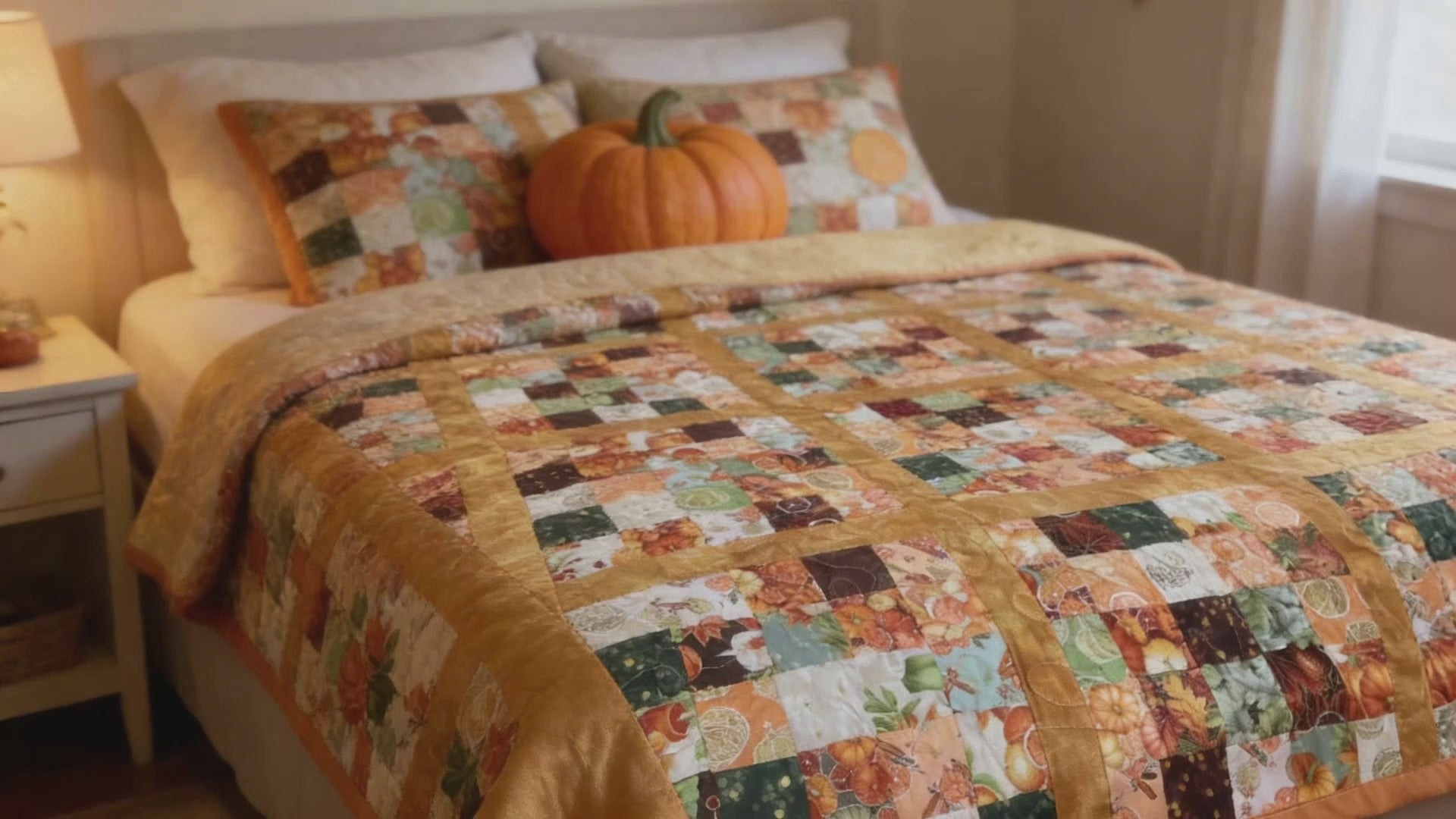 Handmade Full Size Fall Patchwork Quilt  comforter bedspread duvet cover gift idea