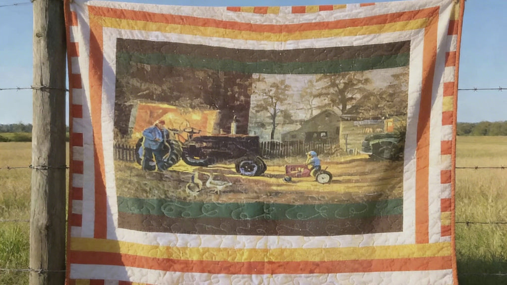 Farmhouse Scene Quilt – Queen Size, Reversible Cotton Bedding  comforter bedspread duvet cover