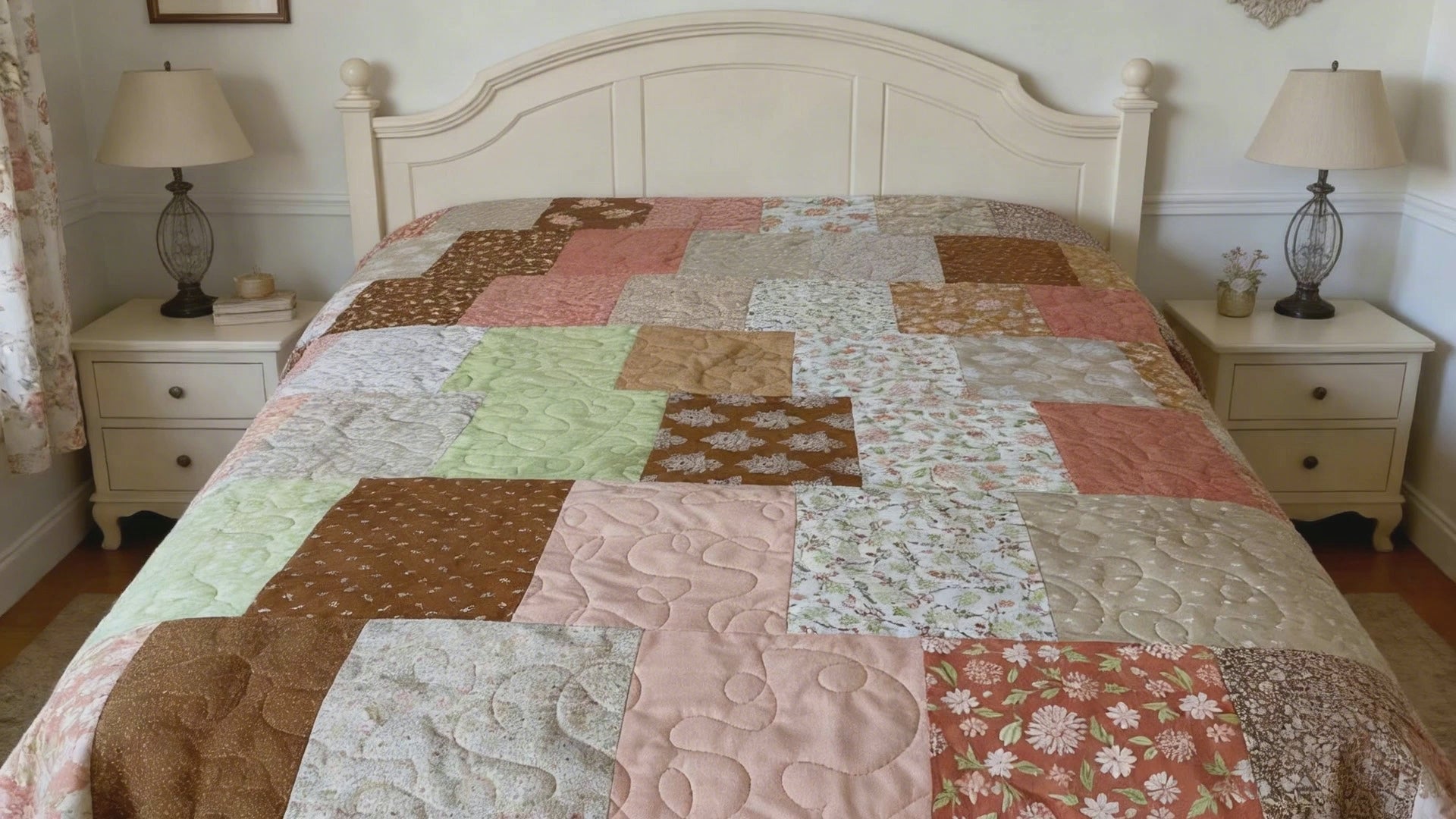 Handmade Brown Tones Full Size Quilt – One of a Kind Cozy Heirloom Blanket,  comforter bedspread duvet cover