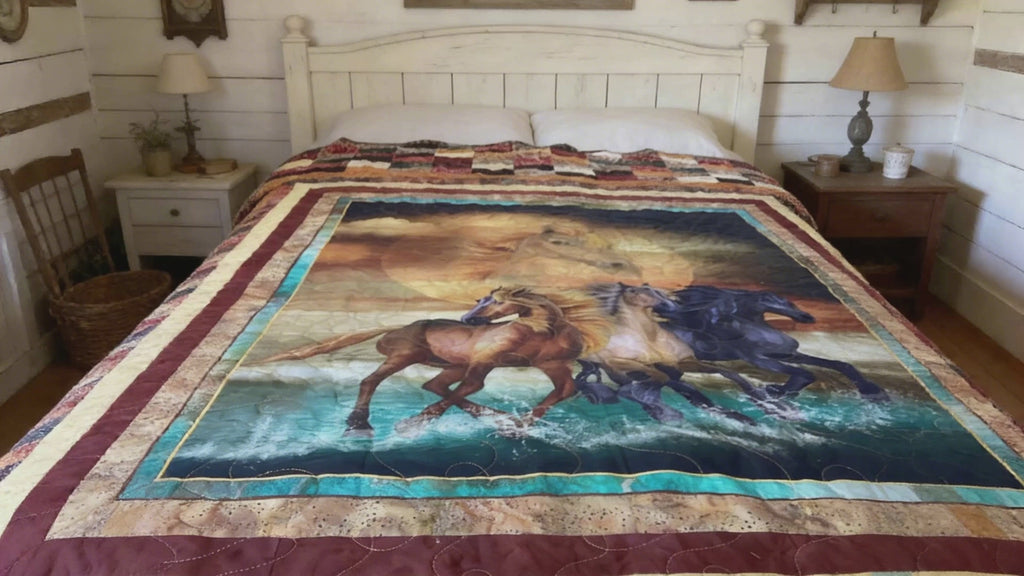 Handmade Horse Quilt Full Size – One-of-a-Kind Running Horses Blanket comforter bedspread duvet cover throw blanket