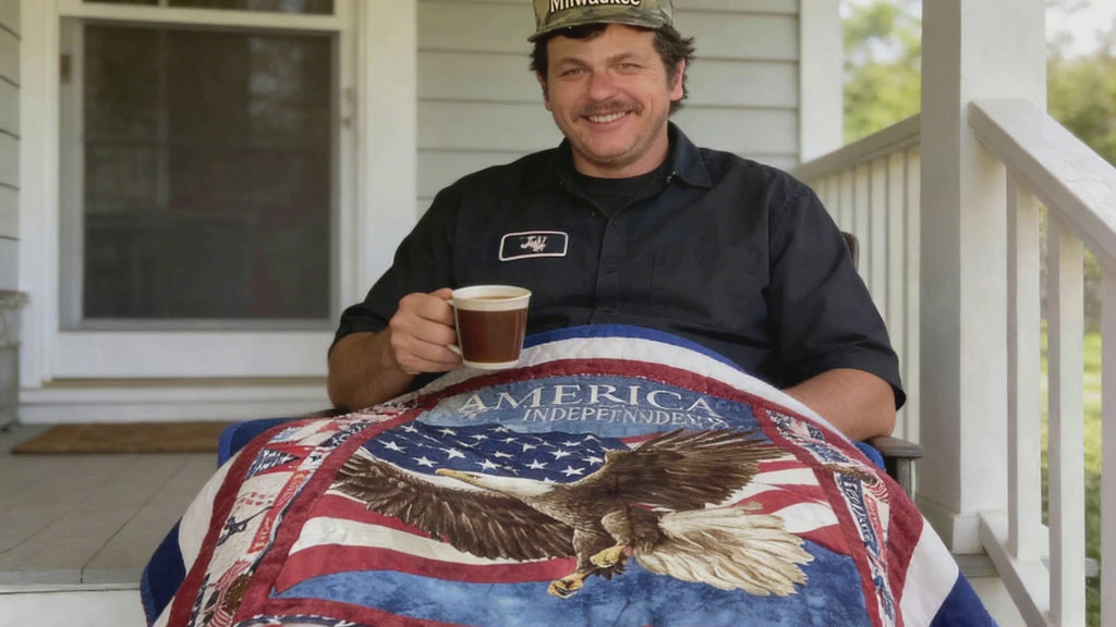 All American Eagle Quilt – Hand-Tied Cotton Throw Blanket, Patriotic Home Decor