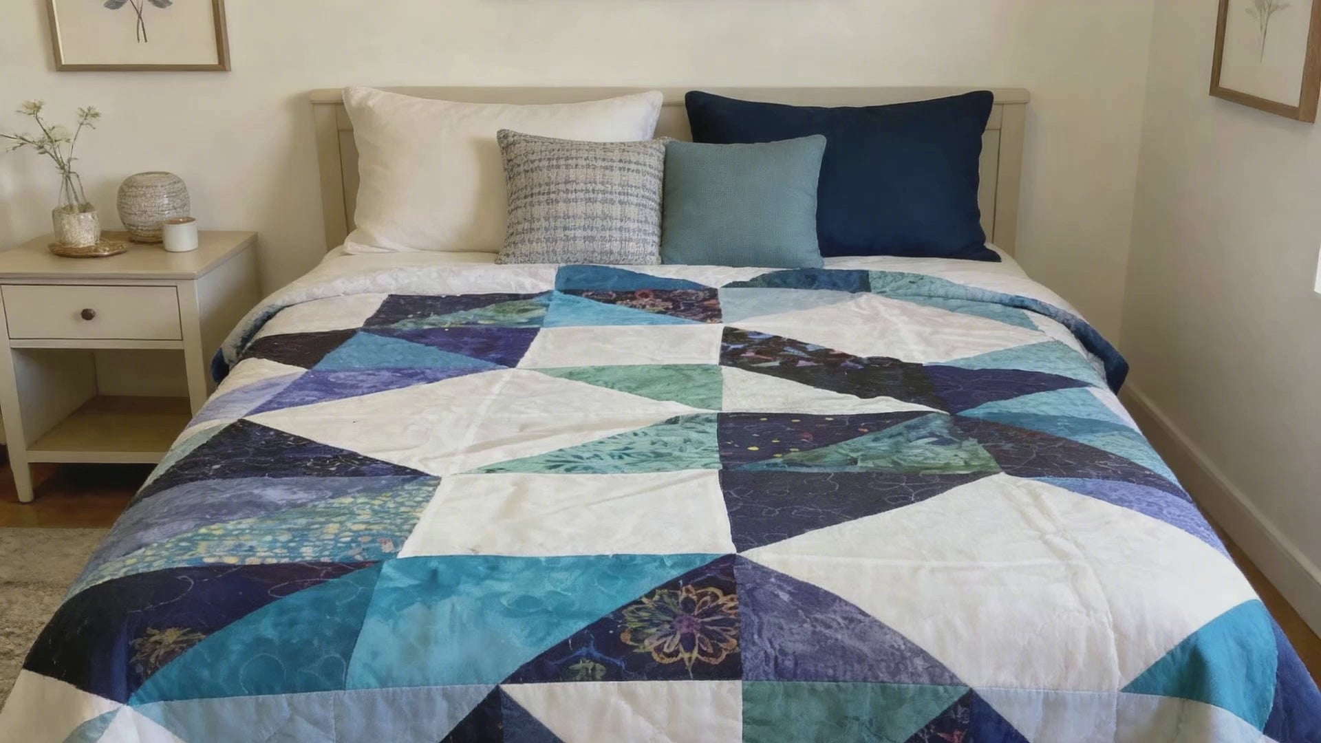 Azure Breeze Boho Quilt – Handmade Lightweight Summer Comfort"  comforter bedspread duvet cover